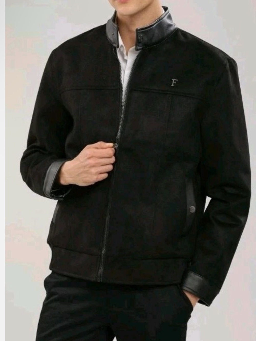F1 By Ferrari Men's Black Leather Ultrasuede Bomber Jacket Size M  Made in Italy